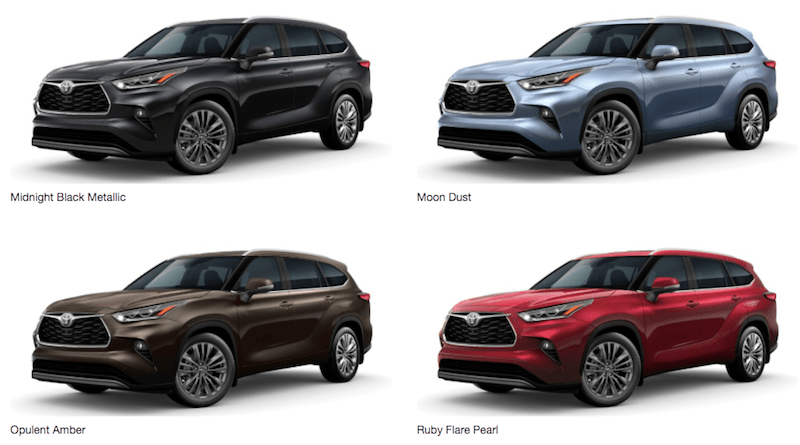 2020 Toyota Highlander Color Options | Toyota Highlander ...